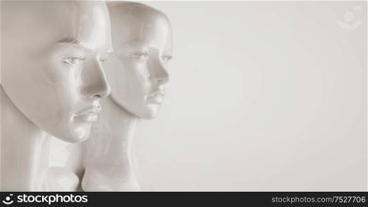 Plaster pieces of mannequin sculptures