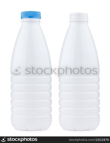 Plastic 1 liter bottle closed and open, isolated on white background