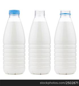 Plastic 1 liter milk bottle closed and open, isolated on white background