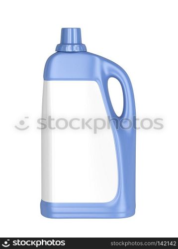 Plastic bottle for liquid detergent with blank label, isolated on white background