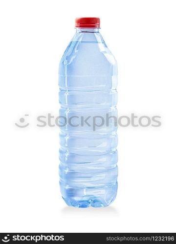 Plastic bottle of still healthy water isolated on white background with clipping path