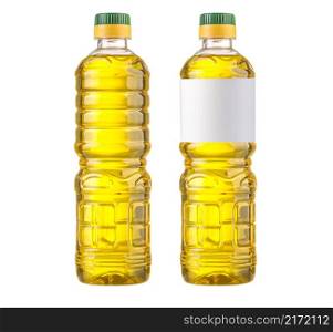 Plastic bottle of vegetable oil, insulated on a white background. Layout of packaging with a bottle with clipping path included