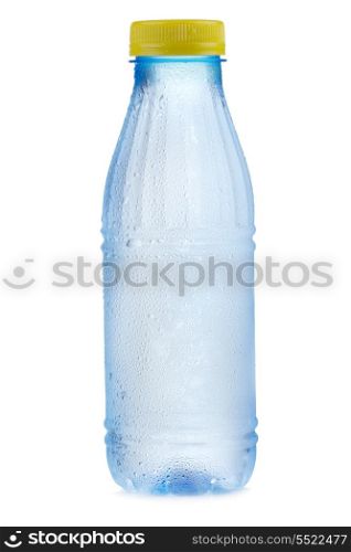 Plastic bottle of water on white background