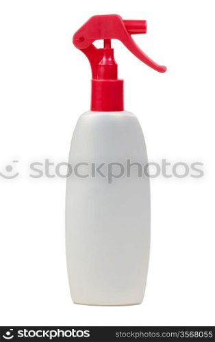 Plastic bottle with a spray on a white background