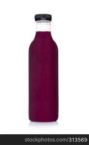 Plastic bottle with fresh summer berries smoothie on white background
