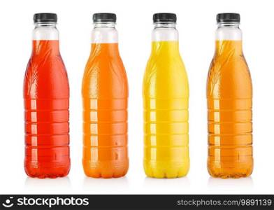 Plastic bottles of  juice isolated on white background