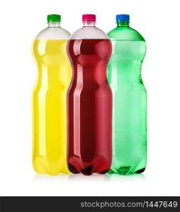 plastic bottles of soft drink isolated on white background