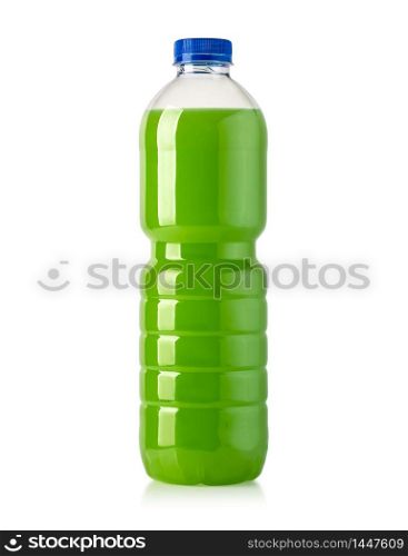 Plastic bottles with fresh organic juice on white background with clipping path