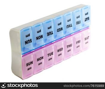 Plastic box with small separations for each day of the week (for example for drugs)