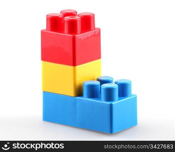 Plastic building blocks isolated on white background.