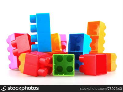 Plastic building blocks on a white background