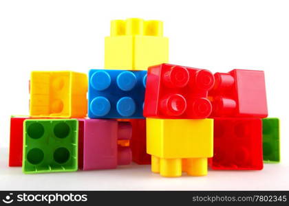 Plastic building blocks on a white background