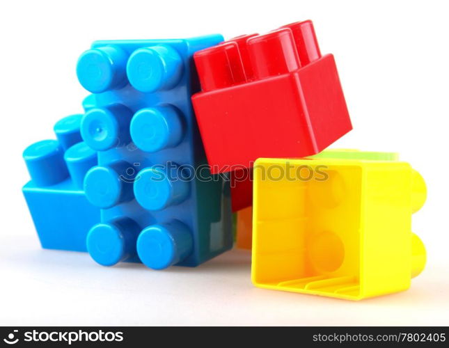 Plastic building blocks on a white background