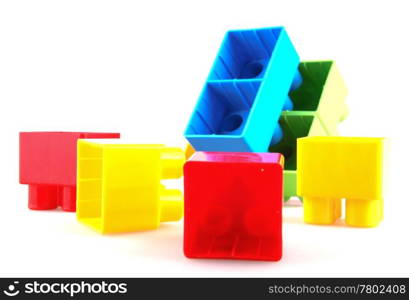 Plastic building blocks on a white background