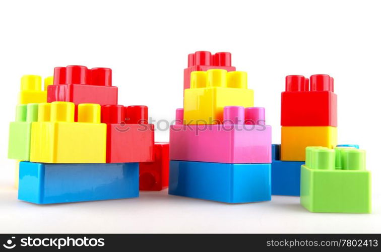 Plastic building blocks on a white background