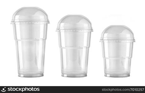 Plastic clear cups set with dome lid isolated on white