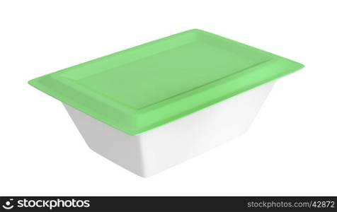 Plastic container for margarine, butter or cream cheese, isolated on white background