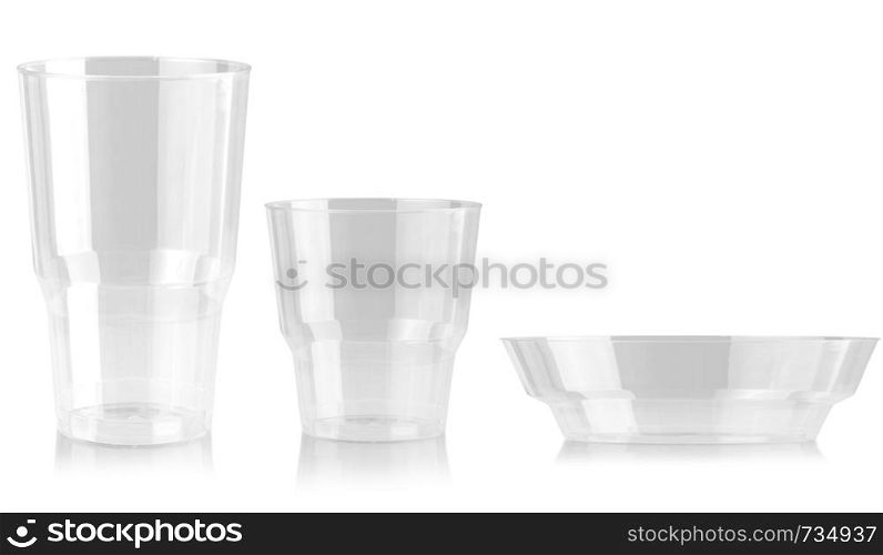 Plastic cup and plate disposable glass isolated on white background. ?lipping path