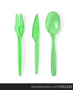 Plastic cutlery on a white isolated background with clipping path