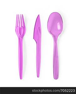 Plastic cutlery on a white isolated background with clipping path