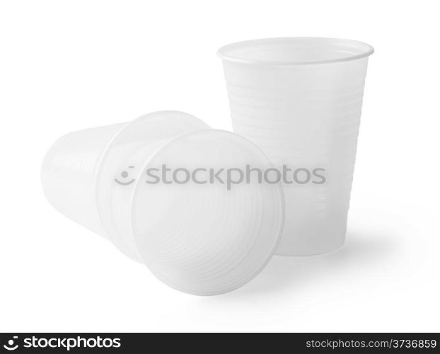 Plastic empty glasses isolated on white background