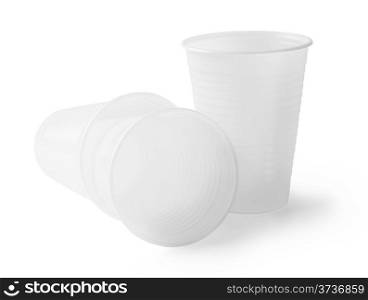 Plastic empty glasses isolated on white background
