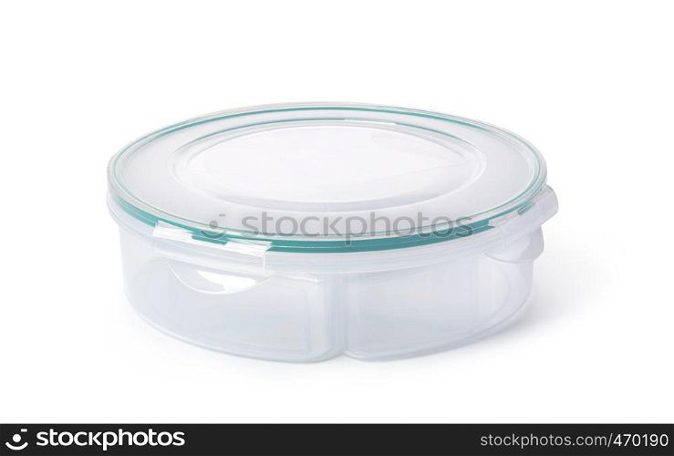 Plastic food box isolated on white background. Plastic food box on white background