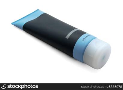Plastic grey cosmetics tube isolated on white