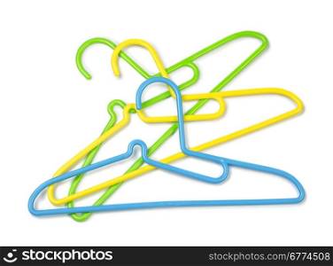 Plastic hangers for shirt,coat and pants isolated on white background