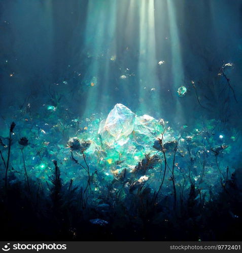 Plastic in water, polluted ocean underwater, marine ecologic concept. Plastic in water, ecological concept