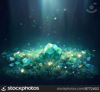 Plastic in water, polluted ocean underwater, marine ecologic concept. Plastic in water, ecological concept