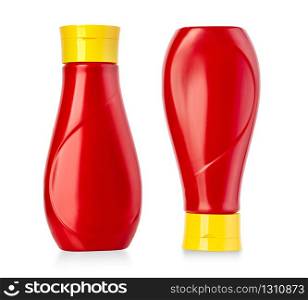 plastic ketchup bottles isolated on white with clipping path