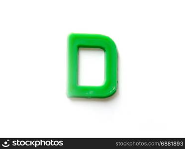 Plastic letters D isolated white background.