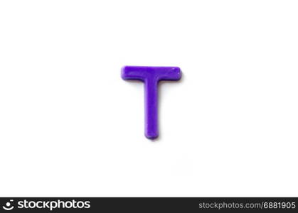 Plastic letters T isolated white background.