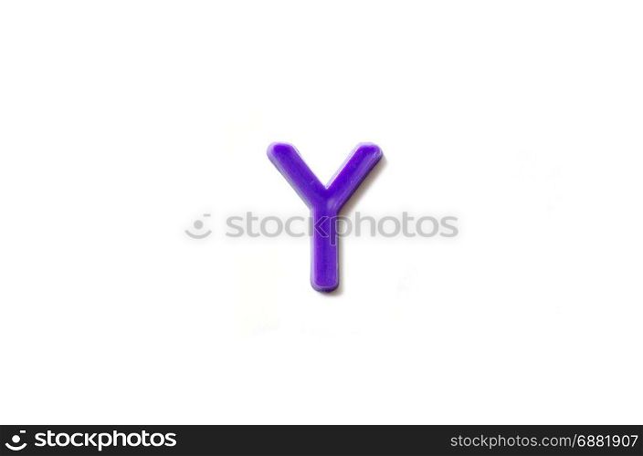 Plastic letters Y isolated white background.
