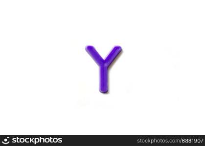 Plastic letters Y isolated white background.