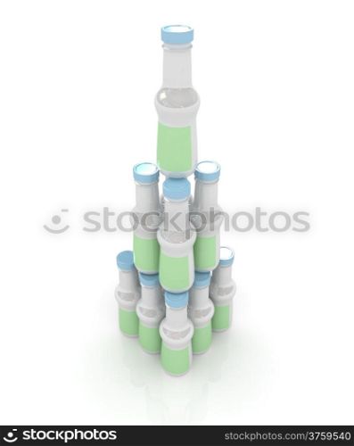 Plastic milk products bottles set on a white background