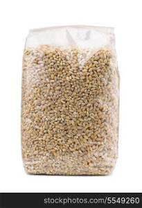 Plastic package of pearl barley isolated on white