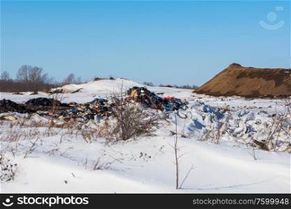 Plastic pollution or unauthorized dumping concept in a landfill garbage. Plastic pollution or unauthorized dumping concept