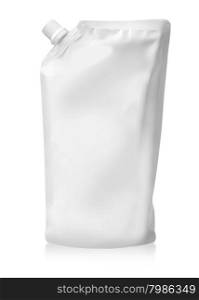 Plastic pouch with batcher. Isolated on a white. with clipping path