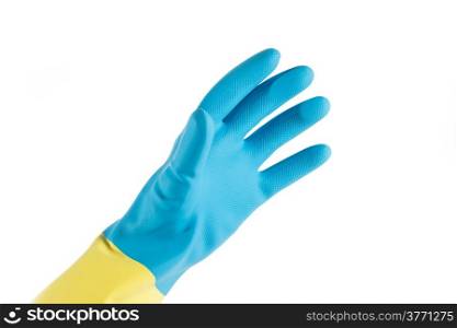 Plastic scouring glove on white background