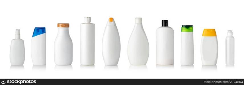 Plastic Shampoo Bottles isolated on white background. Plastic Shampoo Bottles