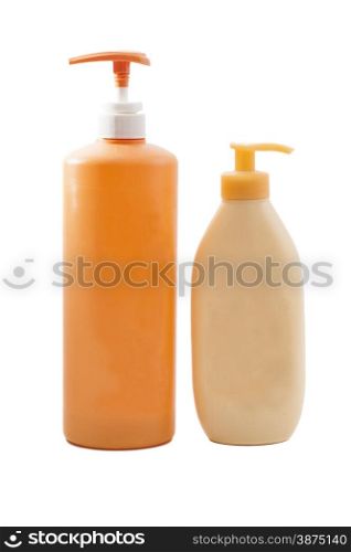Plastic Shampoo bottles on white background