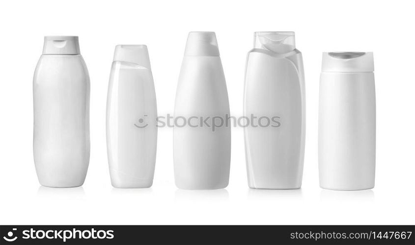Plastic Shampoo Bottles With Flip-Top Lid. MockUp Template For Your Design
