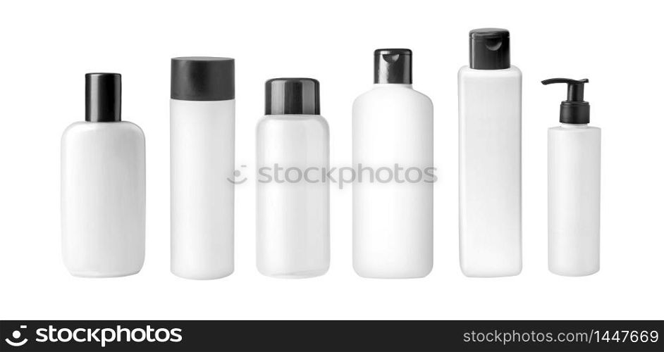 Plastic Shampoo Bottles With Flip-Top Lid. MockUp Template For Your Design
