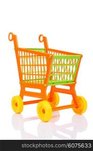 Plastic shopping cart against the white background