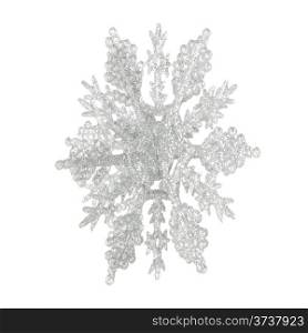 Plastic silver color snowflake , Chistrmas tree decoration, isolated on white background.