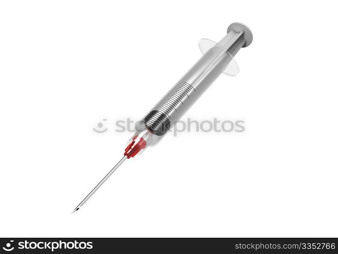 Plastic syringe with needle isolated on white 3d render
