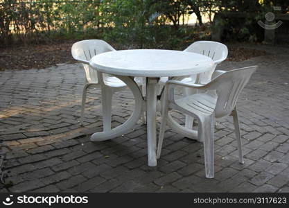 Plastic table with plastic outdoor