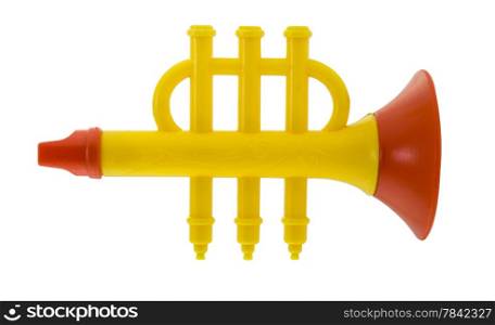Plastic toy flute on white background